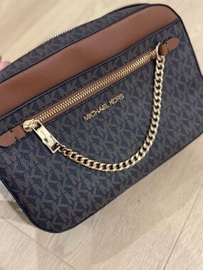 New- Michael Kors Brown MK Logo Chain Shoulder Bag